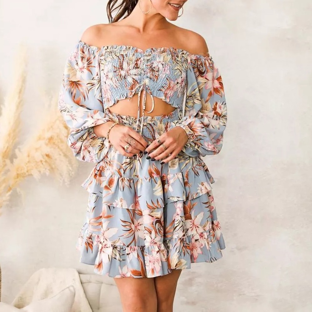 Off the Shoulder Floral Mini Dress